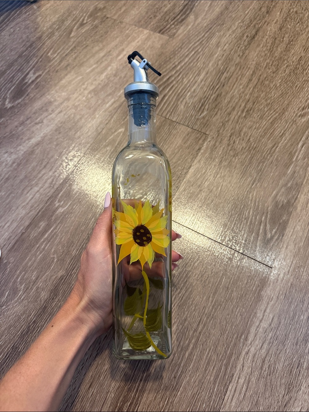 Hand-Painted Sunflower Glass Oil Dispenser Bottle
